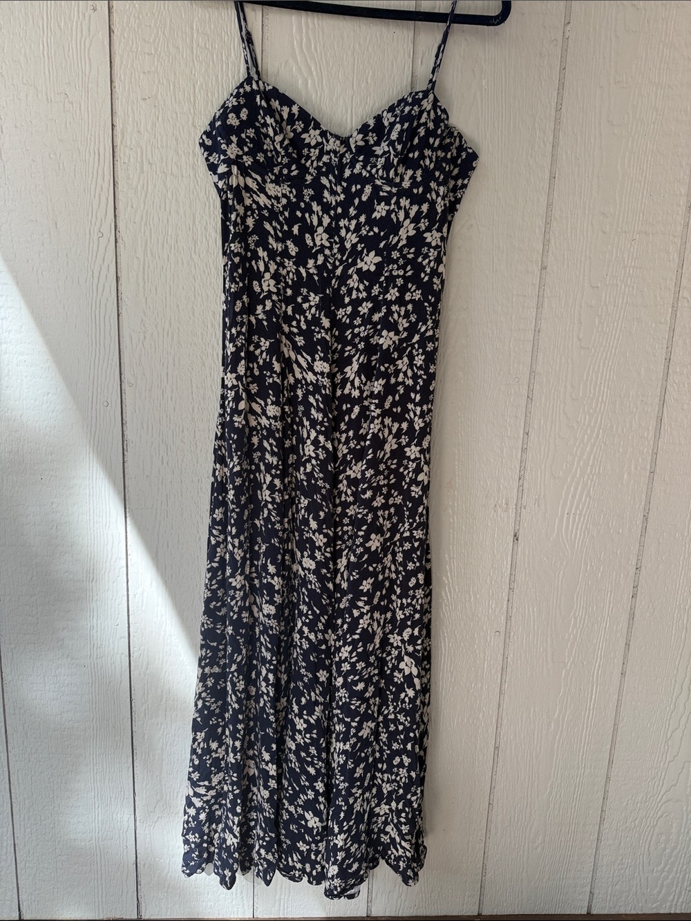 Free People Black Slip Maxi Dress with Cream Floral Print